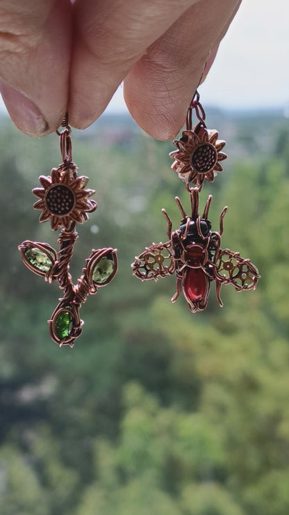 Sunflower honey bee earrings