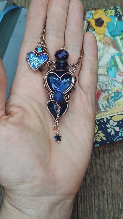 Blue magical "Drink me" bottle necklace💙
