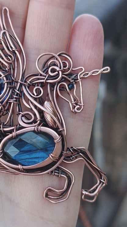 Blue thunder. Pegasus/Unicorn necklace