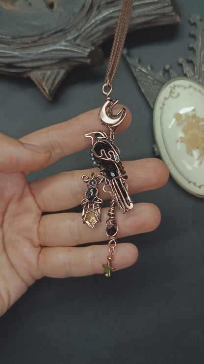 Raven on citrine lantern necklace🐦‍⬛💛