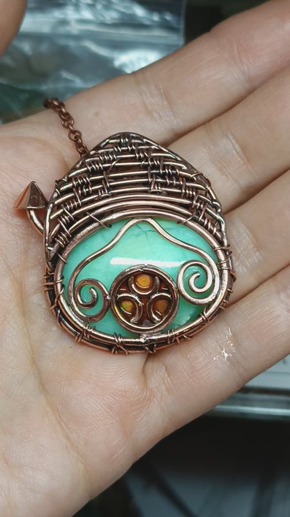 Chrysocolla fairy house pendant.