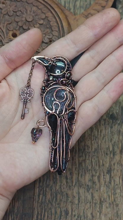 Purple wing Secret Keeper. Raven necklace.