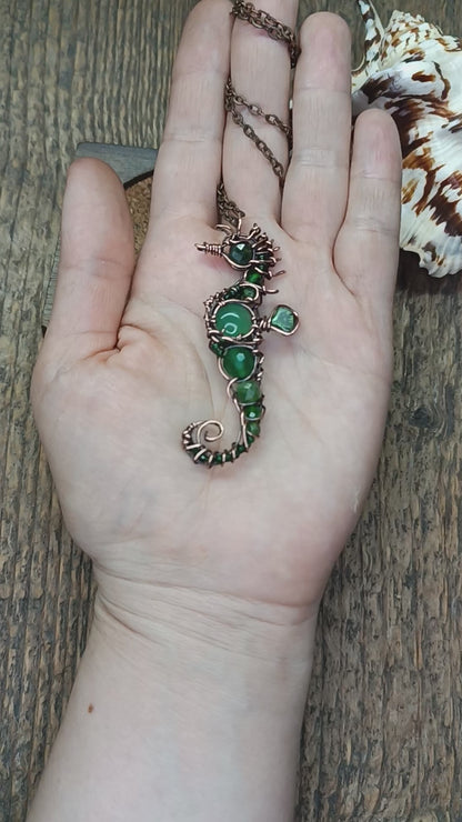 Green seahorse pendant