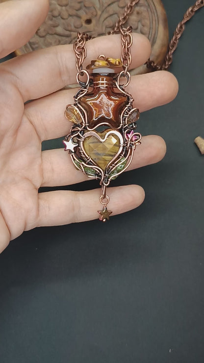 Tiger eye star vial necklace