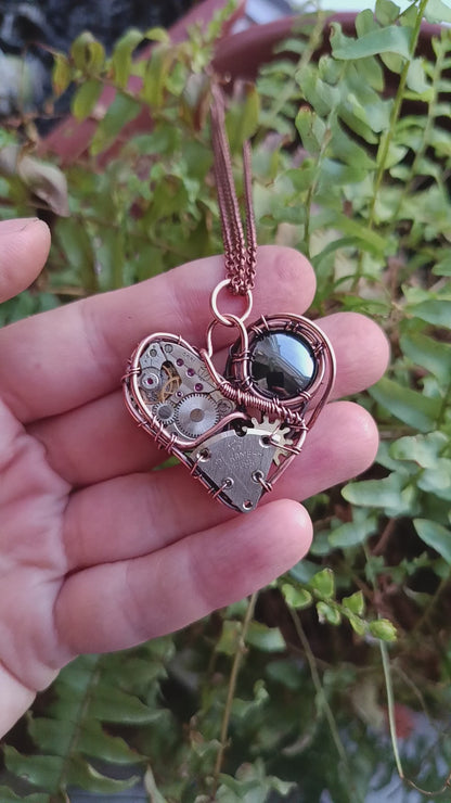 Hematite mechanical heart pendant