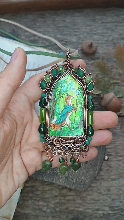 "Forest shaman"🌿🦊Wearable art necklace.