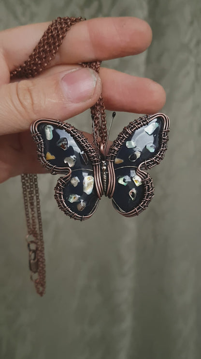 Reversible.Black enamel butterfly necklace.