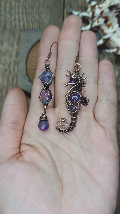 Amethyst seahorse earrings