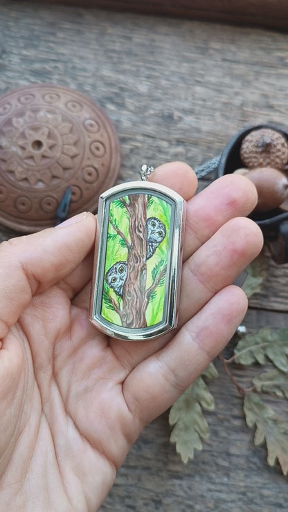 Wizard's helpers🌿 Painted pendant🦉🐿️