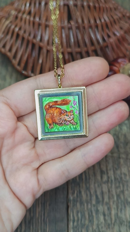 Cats sunbathing. Hand painted pendant.