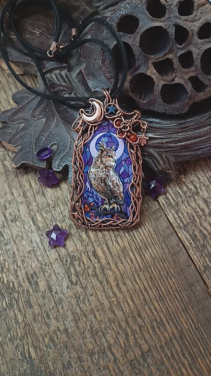 Stained glass windows owls necklace 🦉 Reversible.