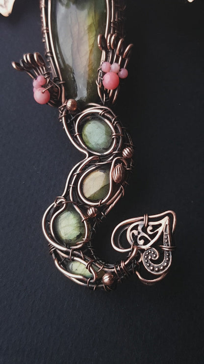 Emerging fire Dragon necklace Copper wire wrapped jewelry