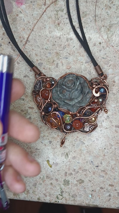 Hidden fire. Rose necklace.