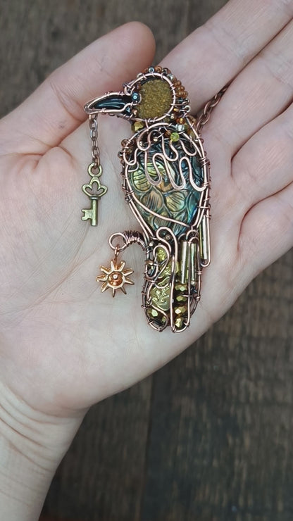Secret keeper and The Sun. Raven necklace.