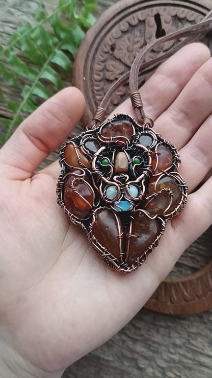 Lion necklace. Wire wrapped copper jewelry.