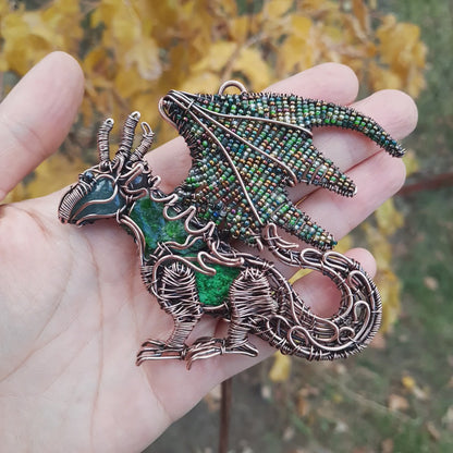 Green forest dragon necklace