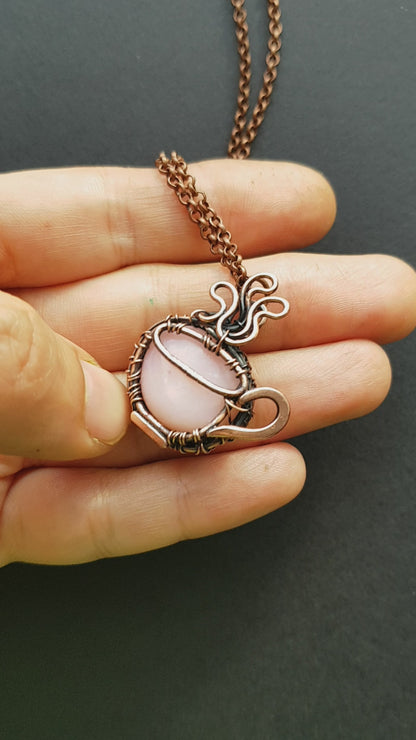 Pink opal cup pendant.