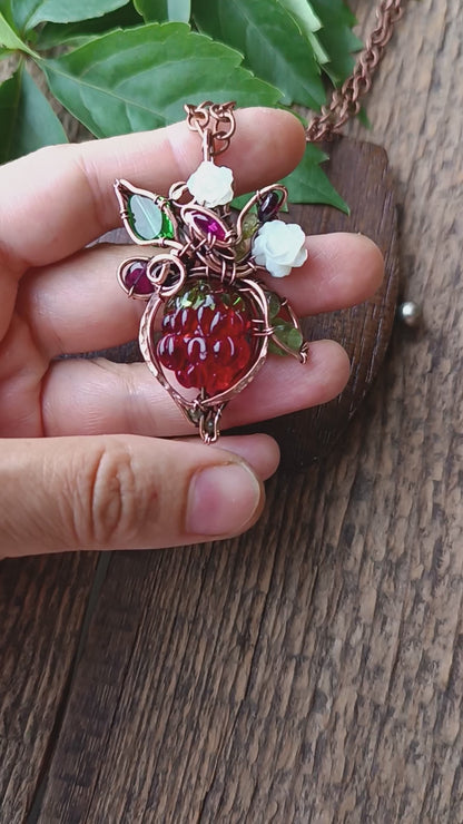 Glass raspberry necklace