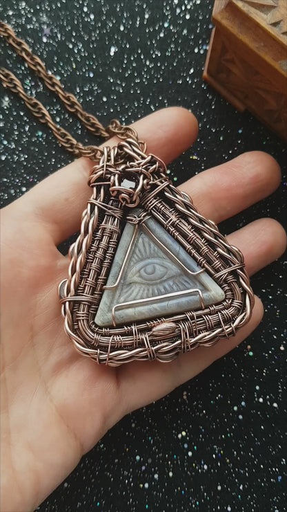 All seeing eye necklace. Eye of God. Wire wrapped copper jewelry.