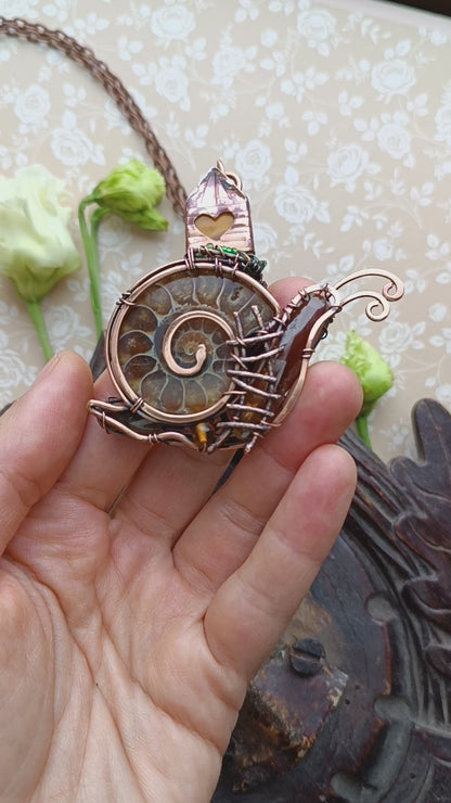 Snail and Fairy house necklace