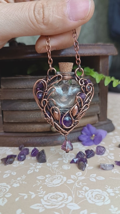 Dance of violets. Vial necklace
