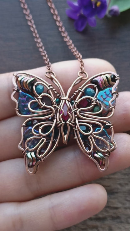 Iridescent butterfly necklace