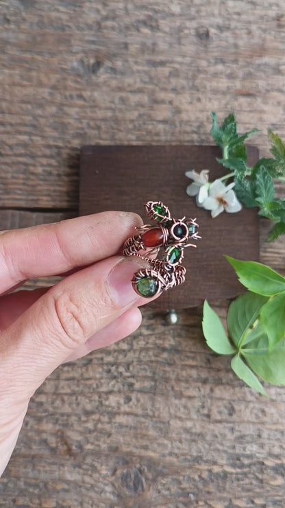 Green wings bee RING. Adjustable