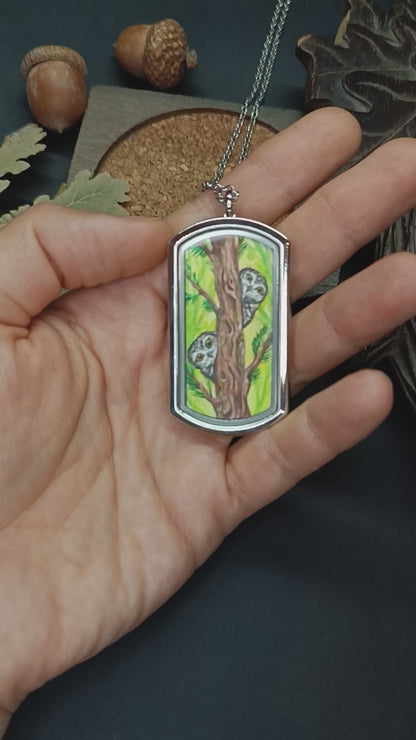 Wizard's helpers🌿 Painted pendant🦉🐿️
