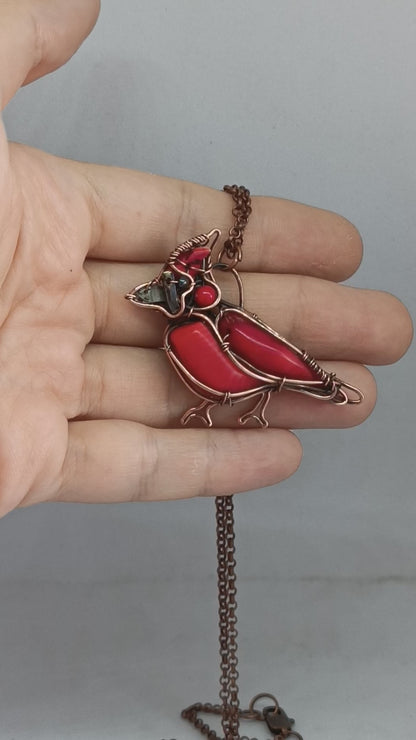 Cardinal bird necklace