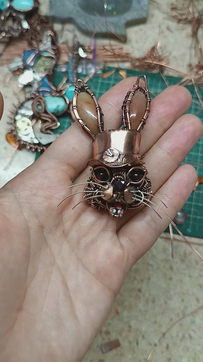 Hare in the hat. Steampunk necklace.