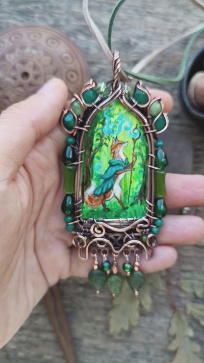 "Forest shaman"🌿🦊Wearable art necklace.