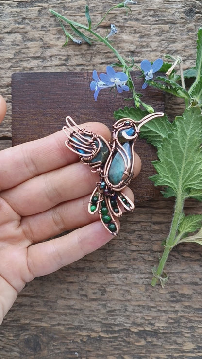 Blue and green hummingbird pin/brooch