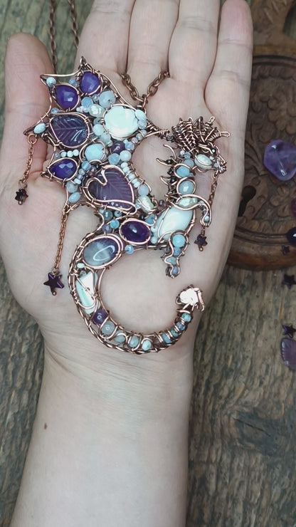 Amethyst night Stars catcher. Dragon necklace.