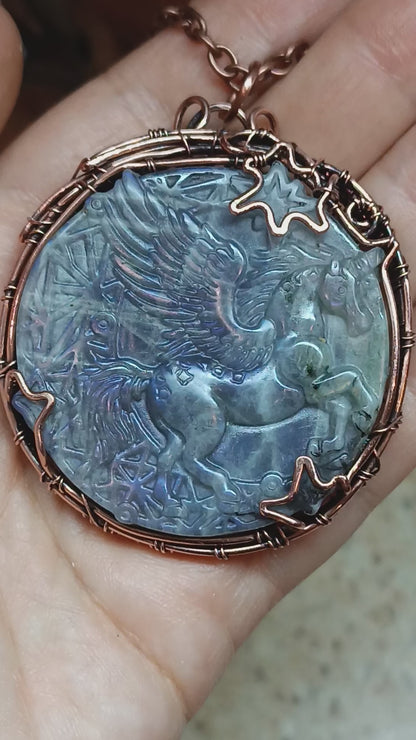 Grey labradorite pegasus unicorn necklace