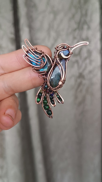 Blue and green hummingbird pin/brooch