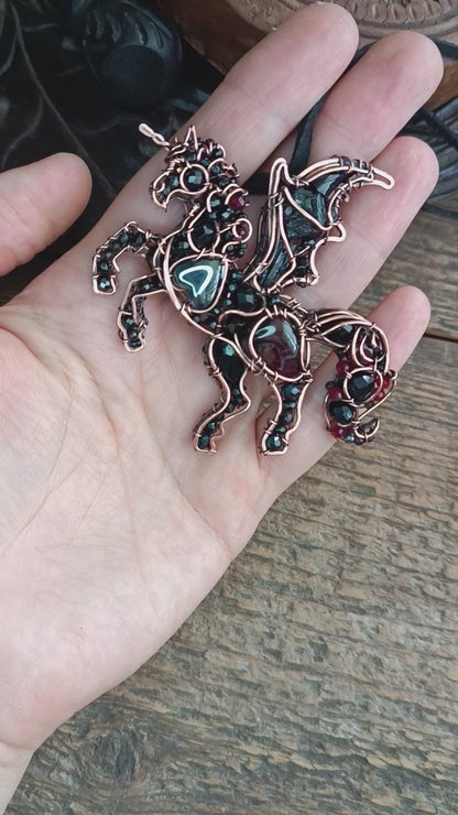 Night thunderstorm🖤 Unicorn -Dragon necklace.