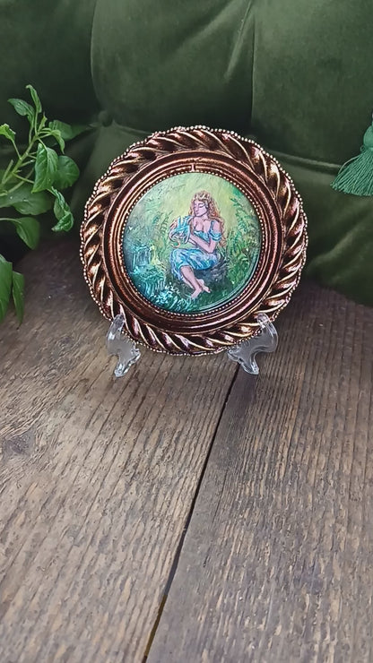 Princess and dragon. Original acrylic painting in a frame.