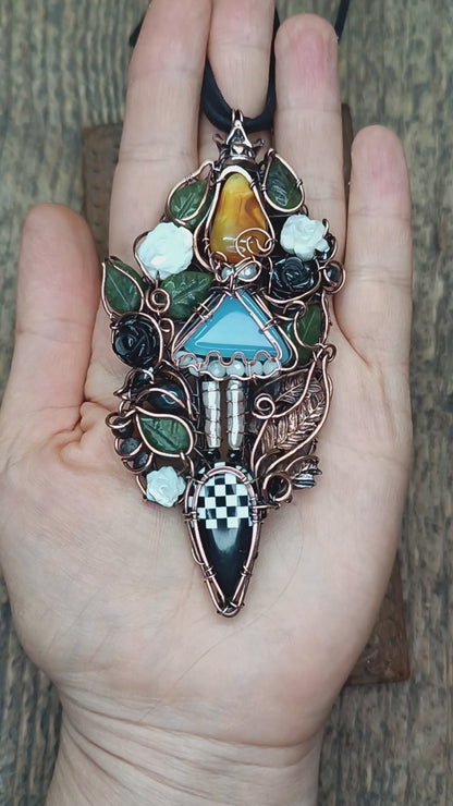 Alice the chess queen necklace♟️🩵🤍🖤