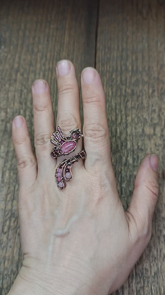 Pink bird ring (adjustable, size S-L)