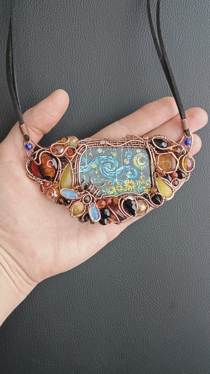 Starry night sunflower honey necklace. ✨🌀🐝🌻