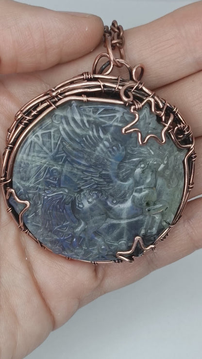 Grey labradorite pegasus unicorn necklace