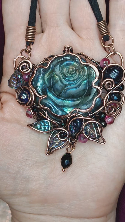 For Cindy. Blue rose necklace