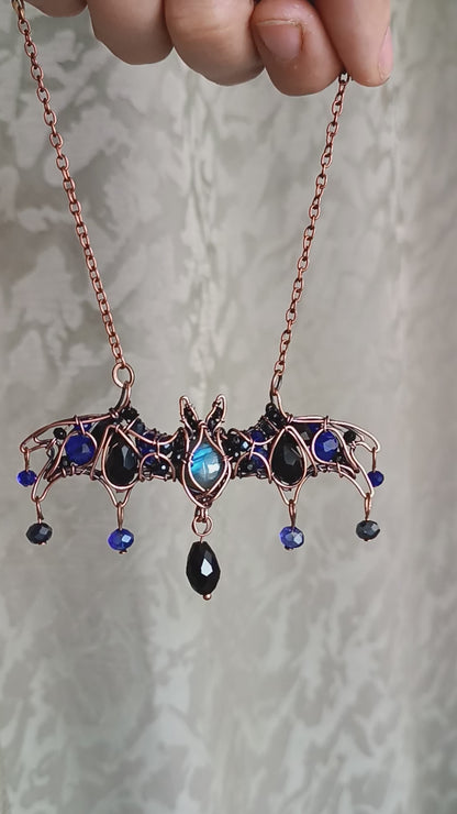 Blue night. Bat necklace
