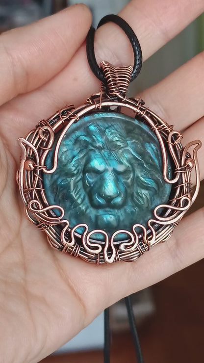 Regal lion. Blue labradorite necklace