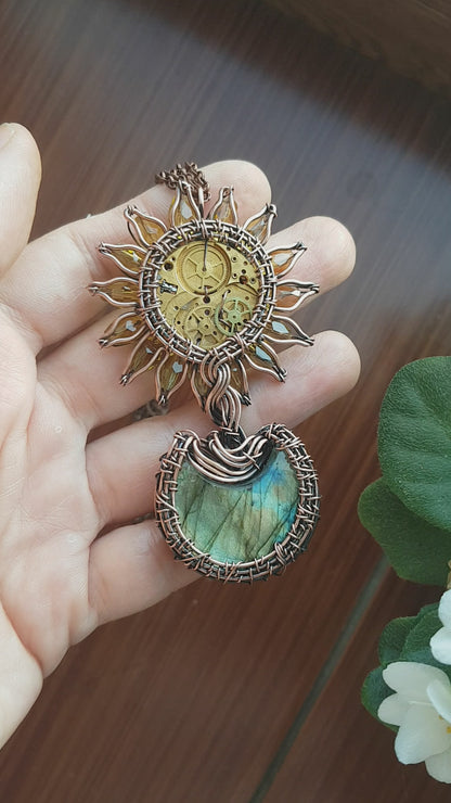 Magic sunflower in a moon pot. pendant