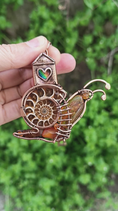 Snail and a fairy house necklace