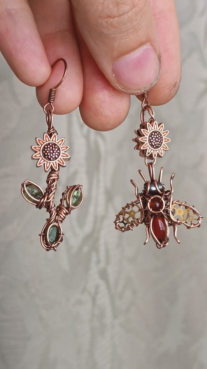 Sunflower honey bee earrings