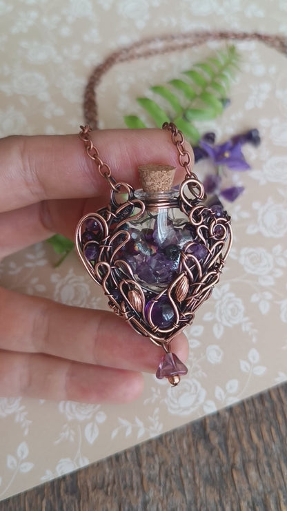 Dance of violets. Vial necklace
