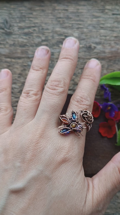 Blue wings Bee RING. Adjustable.