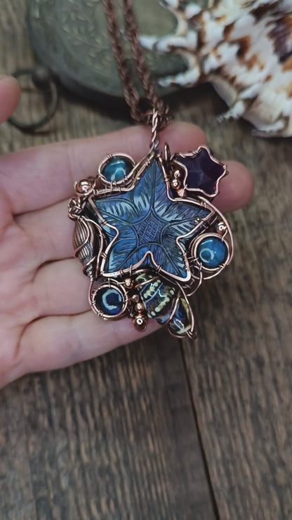 Beach treasures necklace with labradorite star